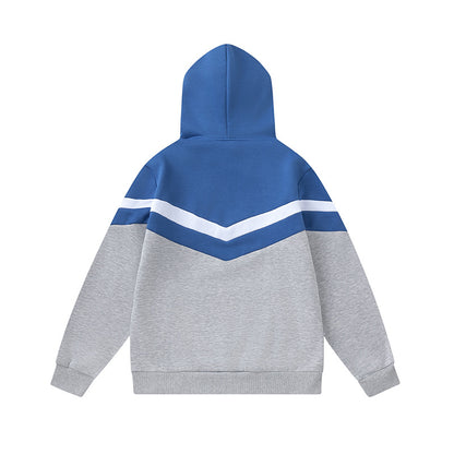 Blue and Gray Chevron Hoodie and Joggers Tracksuit Set, Drawstring Two Piece Streetwear Outfit
