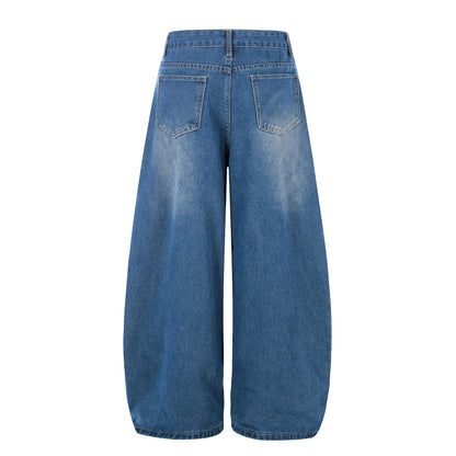 Unicorn Embroidery Wide Leg Denim Jeans High Waist Spiral Print Y2K Streetwear Casual Pants