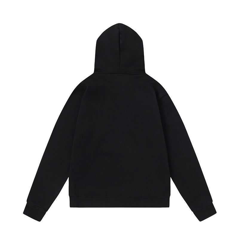 Black graphic hooded sweatshirt and joggers two-piece tracksuit set with outlined hood print - view 16