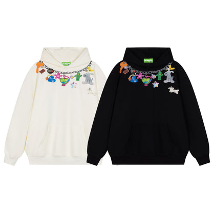 DuoMatch Charm Chain Graphic Oversized Hoodie Colorful Toy Pendant Print Streetwear Y2K Sweatshirt