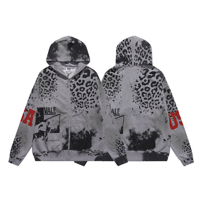 Vale Forever Cheetah Zip Up Hoodie 'Grey'