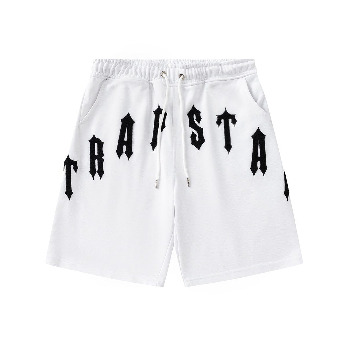 Trapstar unisex T-shirt and drawstring shorts set with bold logo graphics in black and white - view 16