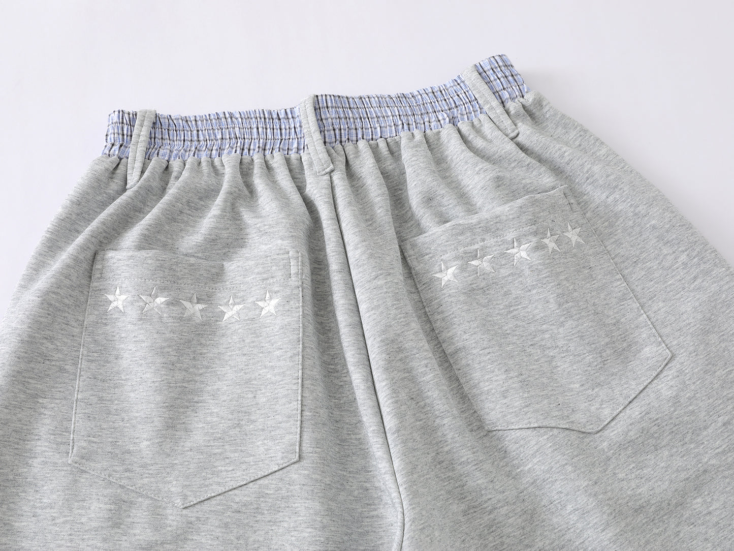 Star Print Number 34 Embroidery Wide Leg Sweat Shorts Plaid Elastic Waist Casual Streetwear Baggy Shorts | Star 34