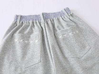 Star Print Number 34 Embroidery Wide Leg Sweat Shorts Plaid Elastic Waist Casual Streetwear Baggy Shorts | Star 34