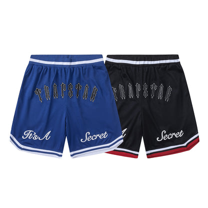 Unisex Basketball Shorts, Graphic Mesh Athletic Shorts with Stripe Trim