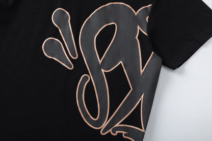 Unisex Graphic T-Shirt and Shorts Set, Black Drawstring Streetwear Outfit