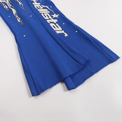 Hellstar Rhinestone Logo Flared Sweatpants 'Blue'