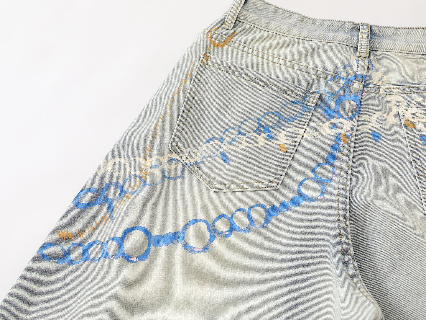 Graphic Chain Print Wide Leg Baggy Jeans Washed Denim High Waist Streetwear Y2K Casual Pants