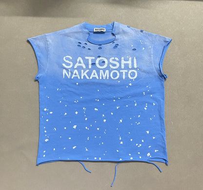 Satoshi Nakamoto Luke Destroyed Sleeveless Tee Splatter Paint Distressed Washed Heavyweight Cotton Vest Streetwear Tank Top | Ink Wreck