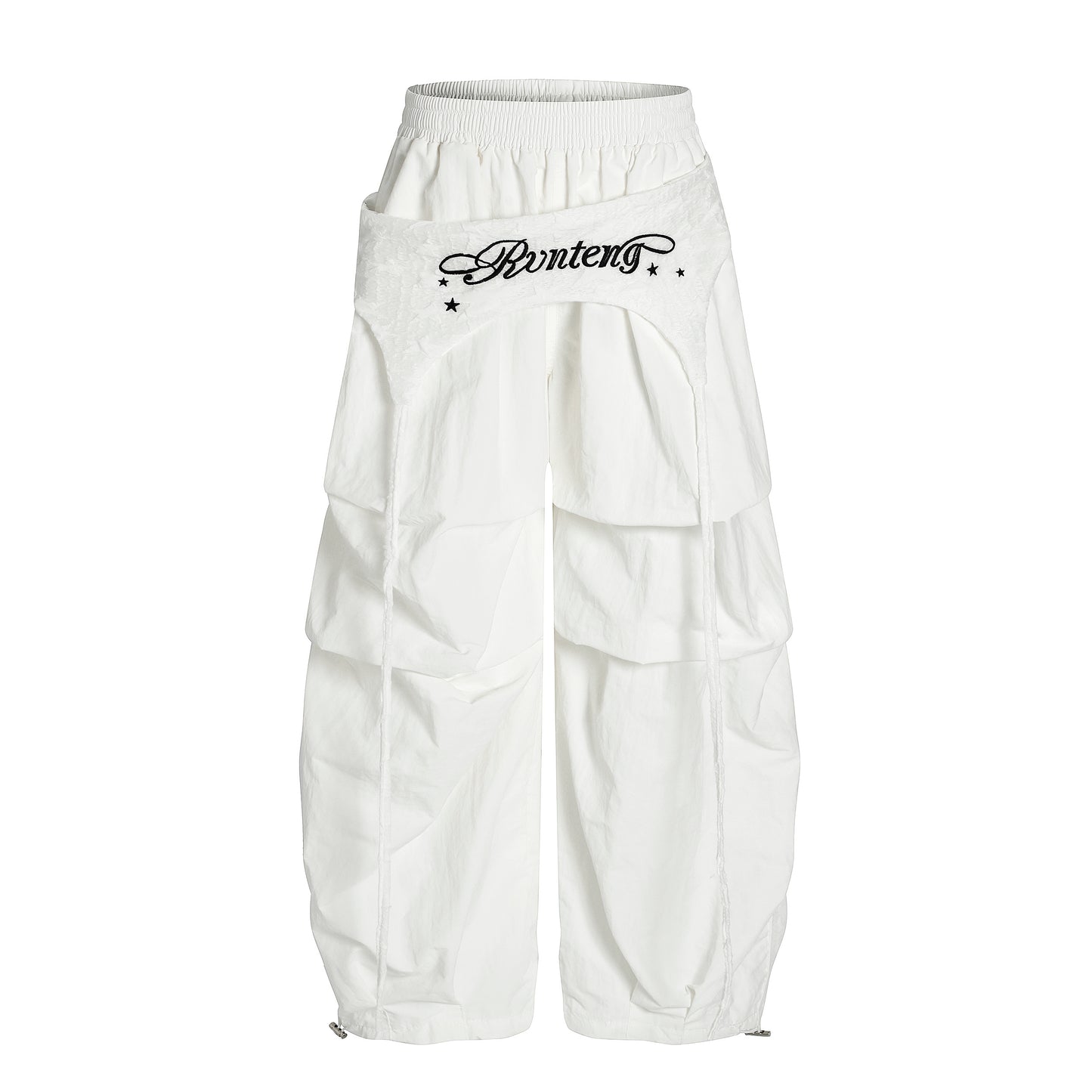 Women's Rvnteng Long-term Star Embroidery Cargo Balloon Wide Leg Pants - Blue & White Comparison