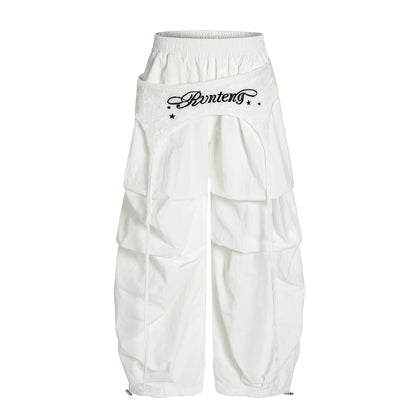 Women's Rvnteng Long-term Star Embroidery Waistband Cargo Balloon Wide Leg Pants Elastic Waist Y2K Streetwear Trousers