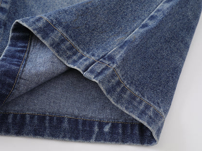 Cartoon Sticker Print Wide Leg Denim Shorts Plaid Handkerchief Waist Detail High Waist Casual Streetwear Baggy Jean Shorts | Sticker Hanky
