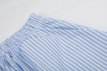 Women's Cartoon Embroidery Pinstripe Elastic Waist Balloon Wide Leg Pants High Waist Casual Summer Trousers