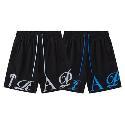 Unisex Graphic Drawstring Shorts, Elastic Waist Pockets, Casual Streetwear