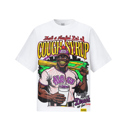 Unisex Oversized Graphic T-Shirt, Cough Syrup Baseball Print Streetwear Tee
