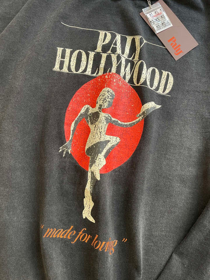 Paly Hollywood Vintage Graphic Print Long Sleeve Oversized Tee Washed Cotton Retro Streetwear Top | Paly Sunset