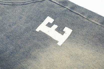 E Letter Cross Rhinestone Denim Shorts Wide Leg High Waist Washed Streetwear Summer Casual Shorts