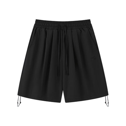 Tactical Drawstring Shorts Elastic Waist Side Cord Hem Wide Leg Streetwear Casual Shorts