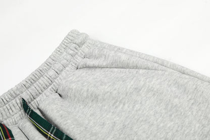SeR Plaid Drawstring Wide Leg Sweatpants Elastic Waist Zip Hem Streetwear Casual Pants