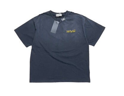 Satoshi Nakamoto Chain Stitch Tee Distressed Washed Heavyweight Cotton Embroidered Destroyed Vintage Streetwear T-Shirt | Chain Stitch