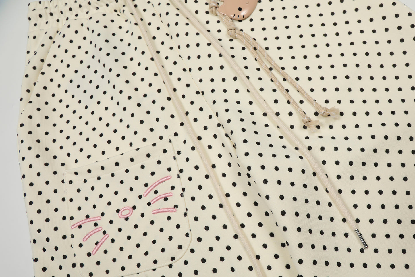 Polka Dot Cat Whisker Embroidery Metal Charm Wide Leg Pants Drawstring Ankle Toggle Y2K Harajuku