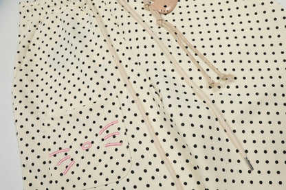 Polka Dot Cat Whisker Embroidery Metal Charm Wide Leg Pants Drawstring Ankle Toggle Y2K Harajuku