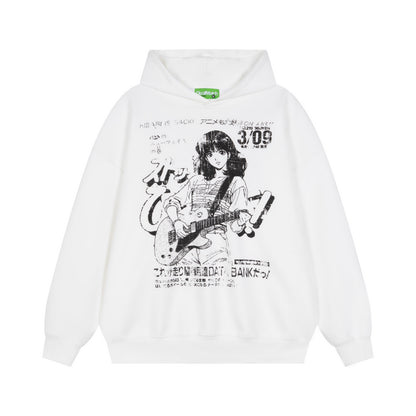 DuoMatch Heart Is Back Anime Guitar Girl Japanese Graphic Oversized Hoodie Streetwear Y2K Sweatshirt