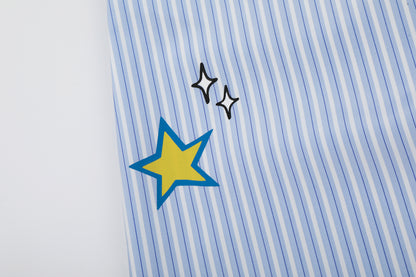 Women's Cartoon Embroidery Pinstripe Elastic Waist Balloon Wide Leg Pants High Waist Casual Summer Trousers