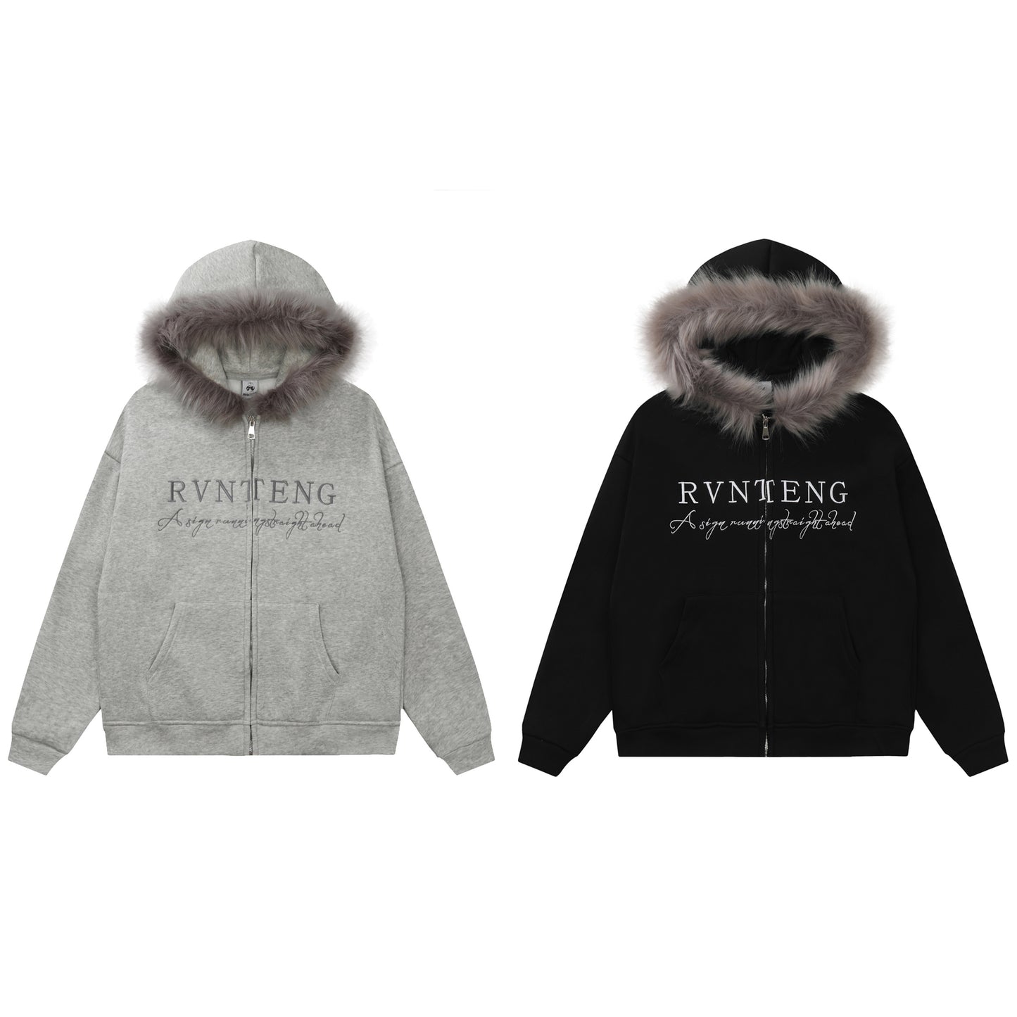 Women's RVNTENG Faux Fur Hood Fleece Lined Full Zip Hoodie - Size Chart