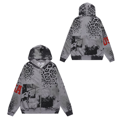 Vale Forever Cheetah Zip Up Hoodie 'Grey'
