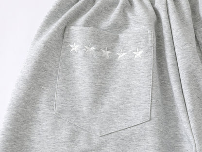 Star Print Number 34 Embroidery Wide Leg Sweat Shorts Plaid Elastic Waist Casual Streetwear Baggy Shorts | Star 34