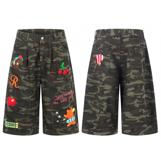 Women's Camo Multi Embroidery Wide Leg Shorts - Side View
