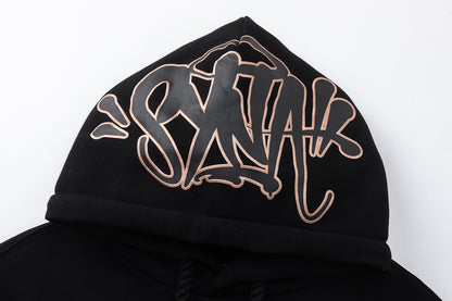 Unisex Hooded Sweatshirt and Jogger Pants Set, Black Graphic Loungewear