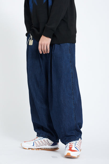 Pleated Wide Leg Denim Jogger Pants Elastic Waist Chain Detail Balloon Fit Streetwear Y2K Jeans