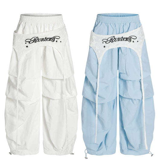 Women's Rvnteng Long-term Star Embroidery Cargo Balloon Wide Leg Pants - Detail View