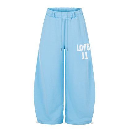 LOVE 11 Print Balloon Wide Leg Sweatpants High Waist Drawstring Streetwear Casual Pants
