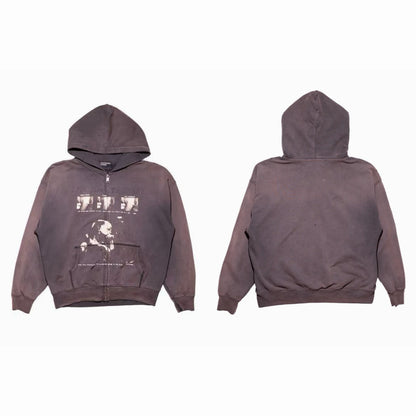 Spiritual Therapy Zip Up Hoodie - Washed Black