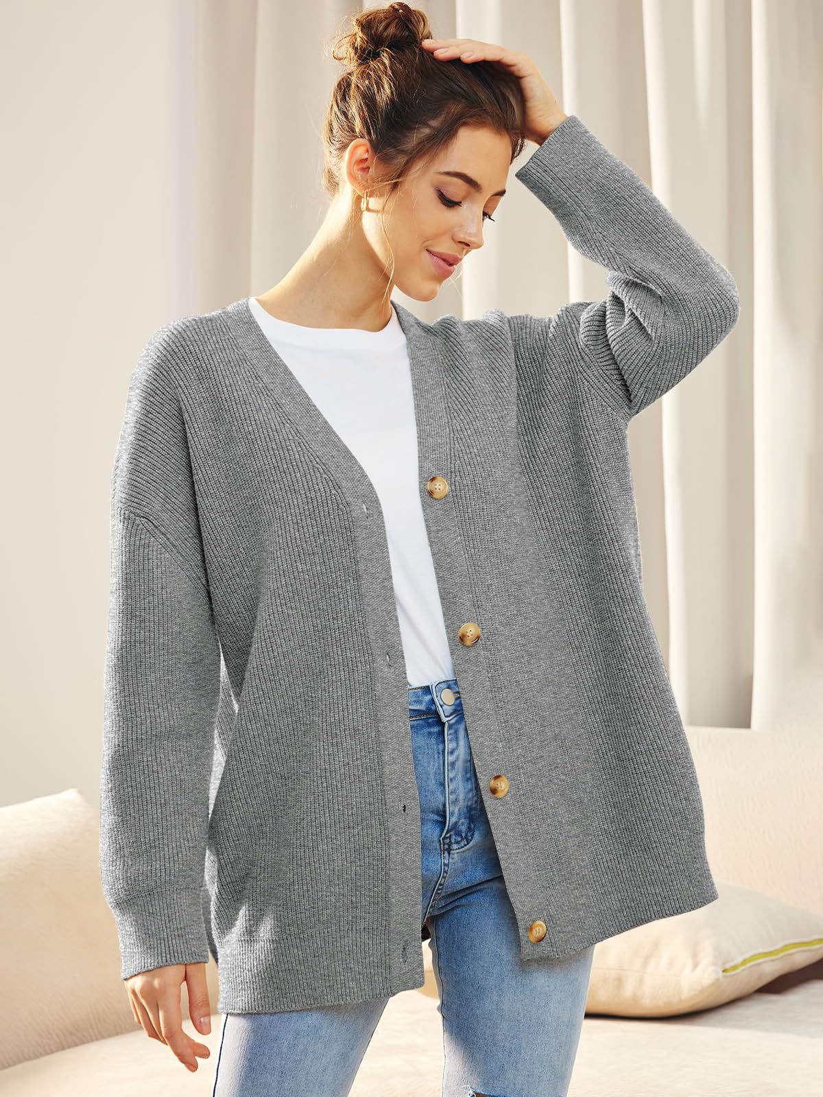 LILLUSORY Women Oversized Cardigan Sweater Fall Outfits Cloth Fashion V Neck Knit Button Front Casual Trendy Tops