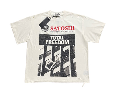 Satoshi Nakamoto Total Freedom Distressed Tee Beige