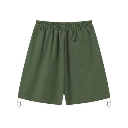 Tactical Drawstring Shorts Elastic Waist Side Cord Hem Wide Leg Streetwear Casual Shorts
