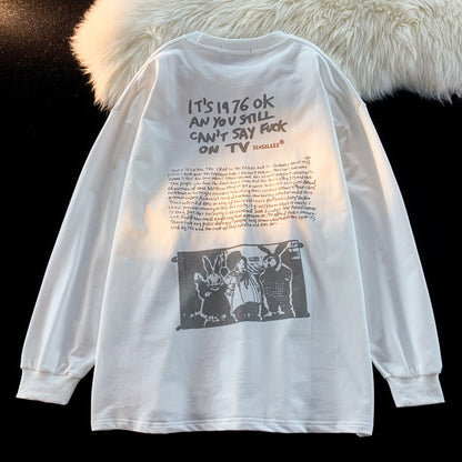 Senseless 1976 Punk Slogan Graphic Oversized Tee Grunge Rabbit Print Streetwear Short Sleeve T-Shirt