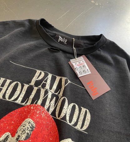 Paly Hollywood Vintage Graphic Print Long Sleeve Oversized Tee Washed Cotton Retro Streetwear Top | Paly Sunset