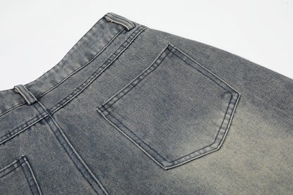 Number 18 Star Flag Print Wide Leg Denim Shorts High Waist Washed Vintage Streetwear Summer Casual Shorts