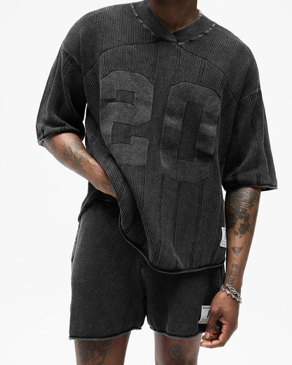 Represent Football Number Mesh Knit Short Sleeve Tee Stone Washed Vintage American Streetwear | Rept Mesh
