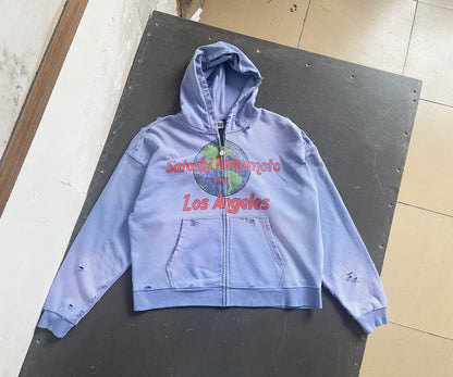 Satoshi Nakamoto 1969 Rock Distressed Graphic-Print Zip-Up Hoodie