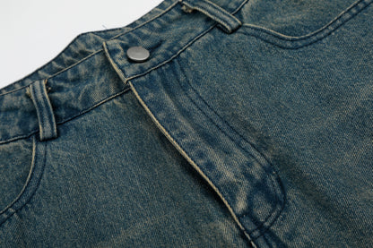 Letter Print Wide Leg Denim Shorts High Waist Washed Streetwear Summer Casual Shorts