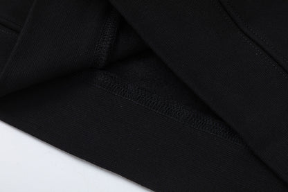 Black Graphic Hoodie and Joggers Tracksuit Set, Two Piece Streetwear Outfit