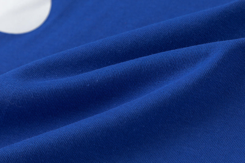 Blue unisex graphic T-shirt and shorts set with crewneck top, elastic waist shorts, and side pockets - view 18