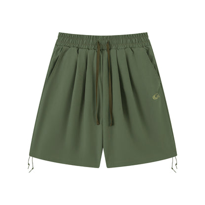 Tactical Drawstring Shorts Elastic Waist Side Cord Hem Wide Leg Streetwear Casual Shorts