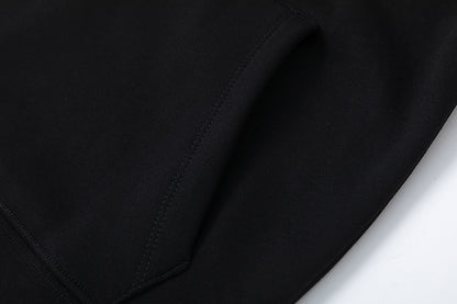 Black Graphic Hoodie and Joggers Tracksuit Set, Two Piece Streetwear Outfit